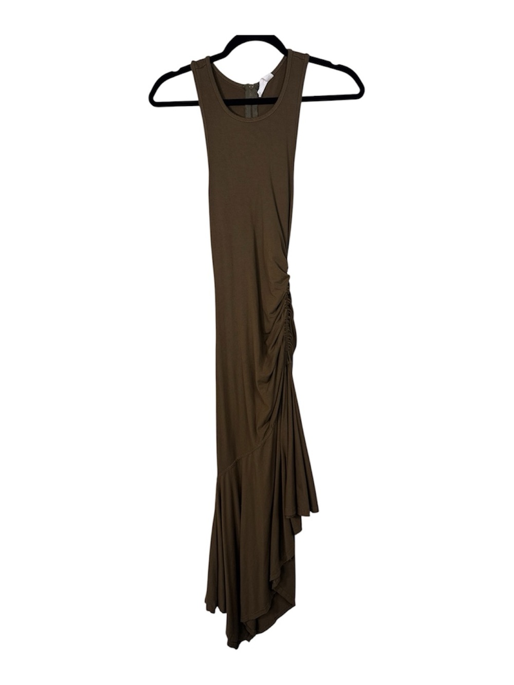 Daily Practice Olive Green Ruched Asymmetrical Midi Dress Womens XXS Casual